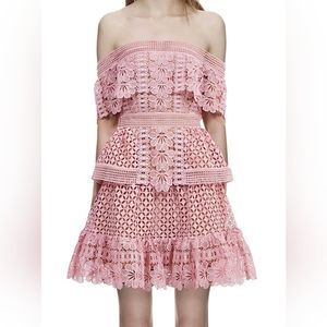 SELF PORTRAIT Pink Lace Off Shoulder Dress